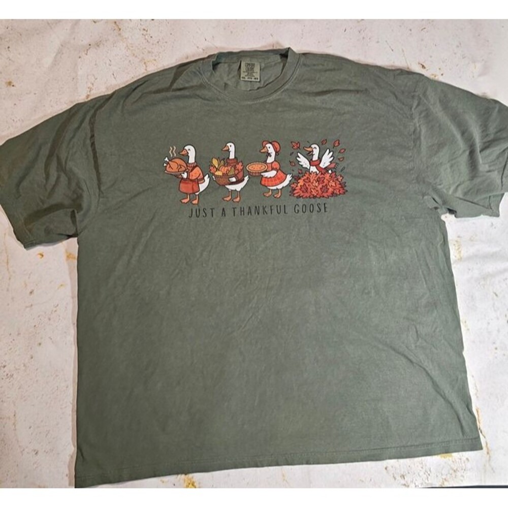 Just A Thankful Goose Shirt 4XL Comfort Colors Green Fall Graphic Tee